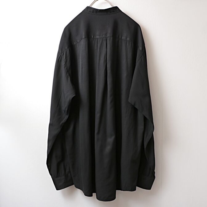 古着 レーヨン バンドカラー シャツ 黒