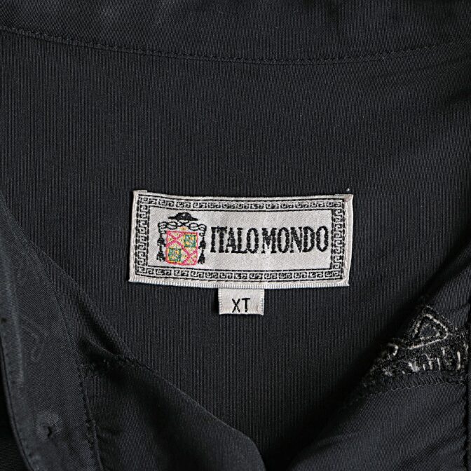 古着 レーヨン バンドカラー シャツ 黒