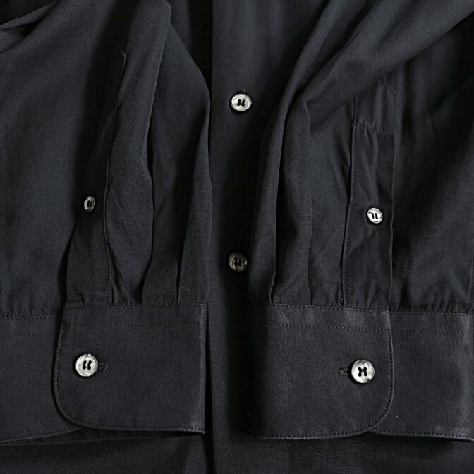 古着 レーヨン バンドカラー シャツ 黒