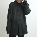 古着 レーヨン バンドカラー シャツ 黒