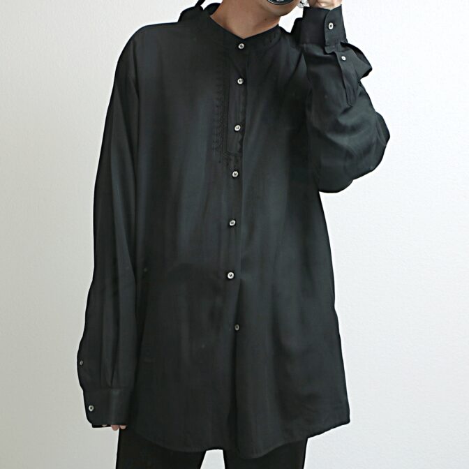 古着 レーヨン バンドカラー シャツ 黒
