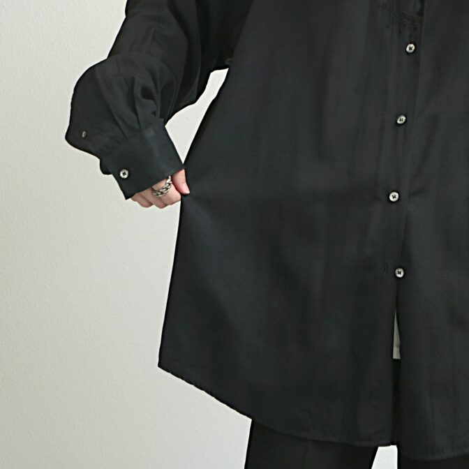 古着 レーヨン バンドカラー シャツ 黒