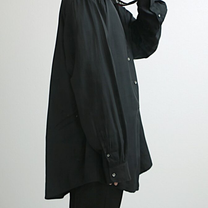 古着 レーヨン バンドカラー シャツ 黒