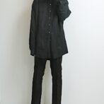 古着 レーヨン バンドカラー シャツ 黒