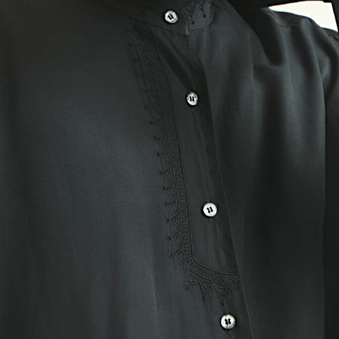 古着 レーヨン バンドカラー シャツ 黒