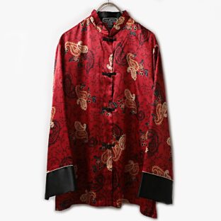 HALSTON サテン チャイナ 総柄 シャツ 古着 used