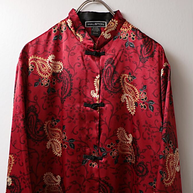 チャイナシャツ 古着 レディース 赤