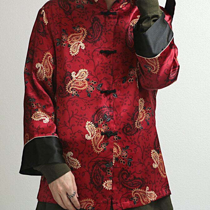 チャイナシャツ 古着 レディース 赤