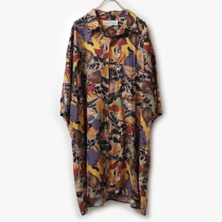 90s NATURAL ISSUE 総柄 ペイント 半袖 レーヨン シャツ 古着 used