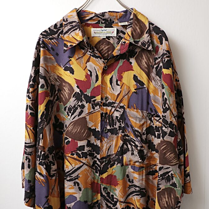 90s 総柄 レーヨン シャツ 古着