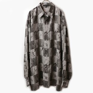 90s tulliano ”square ink brush” 総柄 シルク 長袖 シャツ 古着 used
