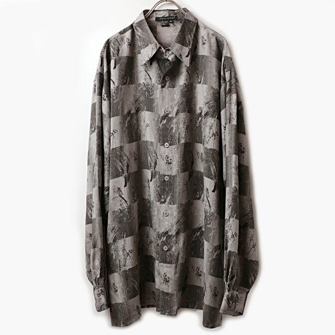 90s 総柄 シルク シャツ メンズ