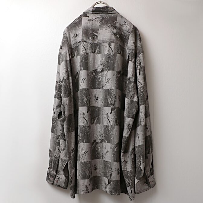 90s 総柄 シルク シャツ メンズ