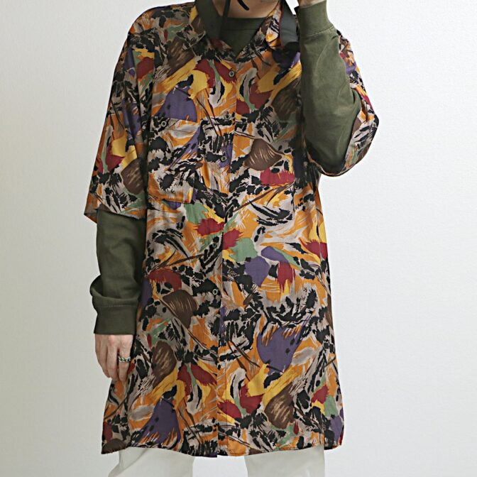 90s 総柄 レーヨン シャツ 古着