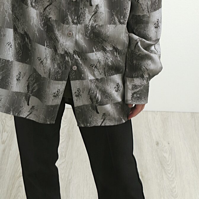 90s 総柄 シルク シャツ メンズ