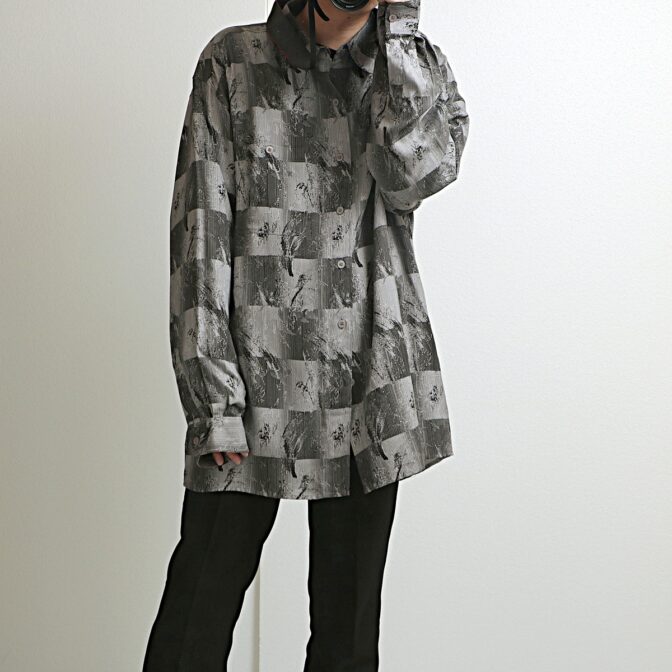 90s 総柄 シルク シャツ メンズ