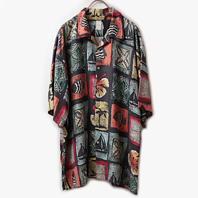 シルク 柄 魚 シャツ 古着