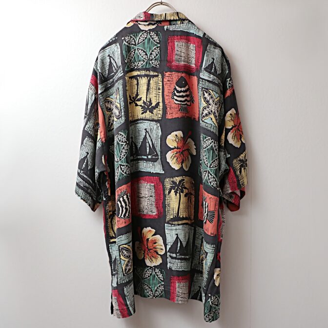 シルク 柄 魚 シャツ 古着