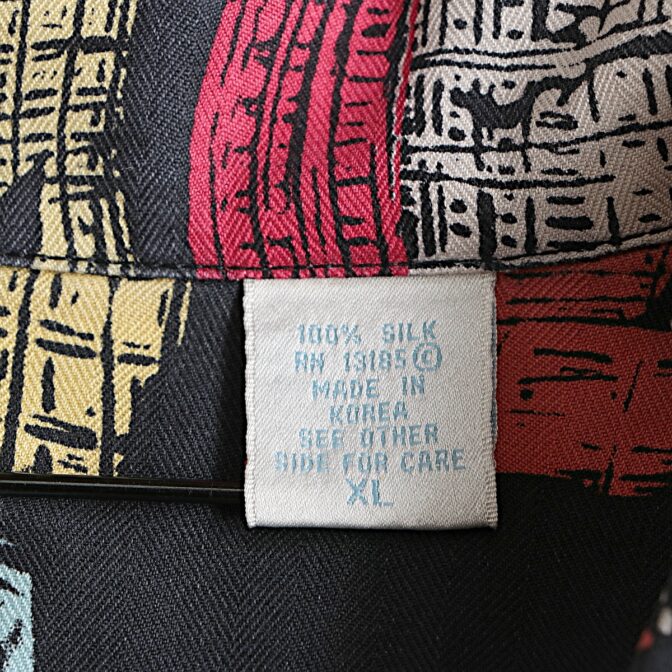 シルク 柄 魚 シャツ 古着