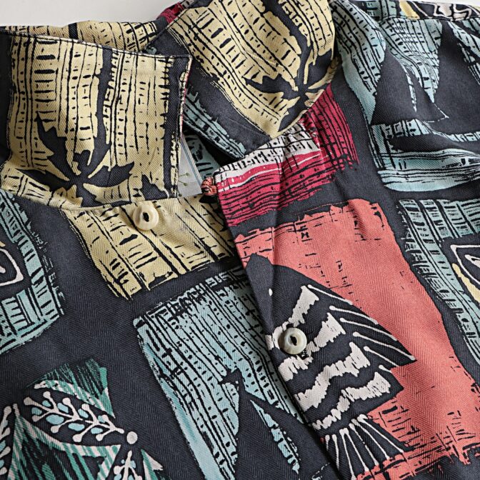 シルク 柄 魚 シャツ 古着