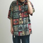 シルク 柄 魚 シャツ 古着