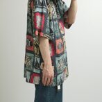 シルク 柄 魚 シャツ 古着