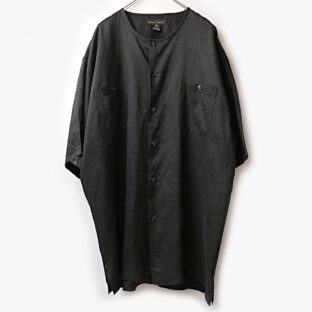 非公開: Godbody Collection ソリッド ノーカラー 半袖 リネンシャツ 古着 used ブラック