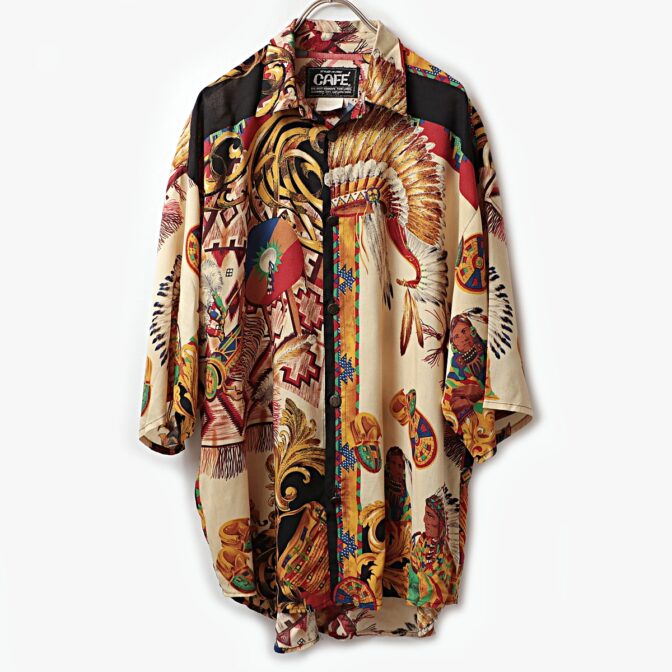 80s 90s 柄 インディアン レーヨン シャツ