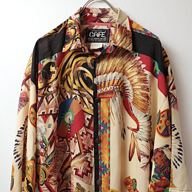 80s 90s 柄 インディアン レーヨン シャツ