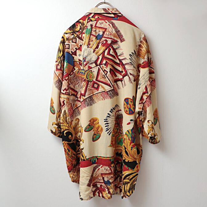 80s 90s 柄 インディアン レーヨン シャツ