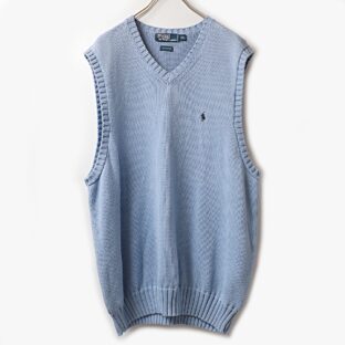 POLO Ralph Lauren ラルフローレン コットン ニット ベスト 古着 used ライトブルー