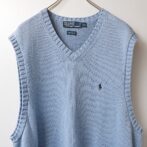 ポロラルフローレン ニット ベスト 古着 水色