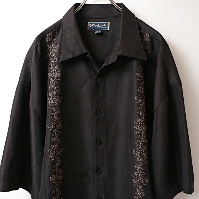 レーヨン ポリ シャツ ビッグシルエット 古着 黒