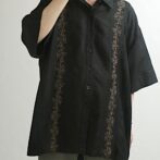 レーヨン ポリ シャツ ビッグシルエット 古着 黒