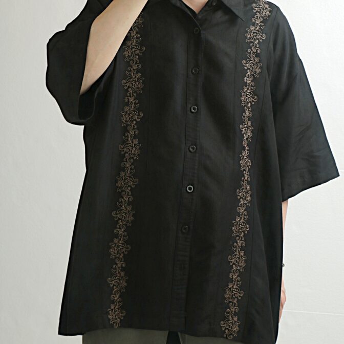 レーヨン ポリ シャツ ビッグシルエット 古着 黒
