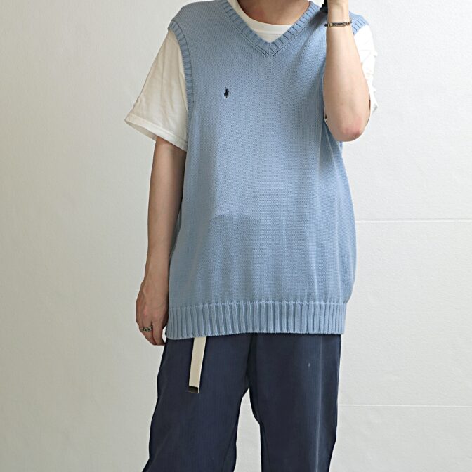 ポロラルフローレン ニット ベスト 古着 水色