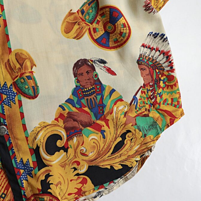 80s 90s 柄 インディアン レーヨン シャツ