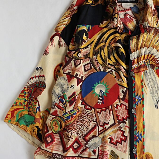 80s 90s 柄 インディアン レーヨン シャツ