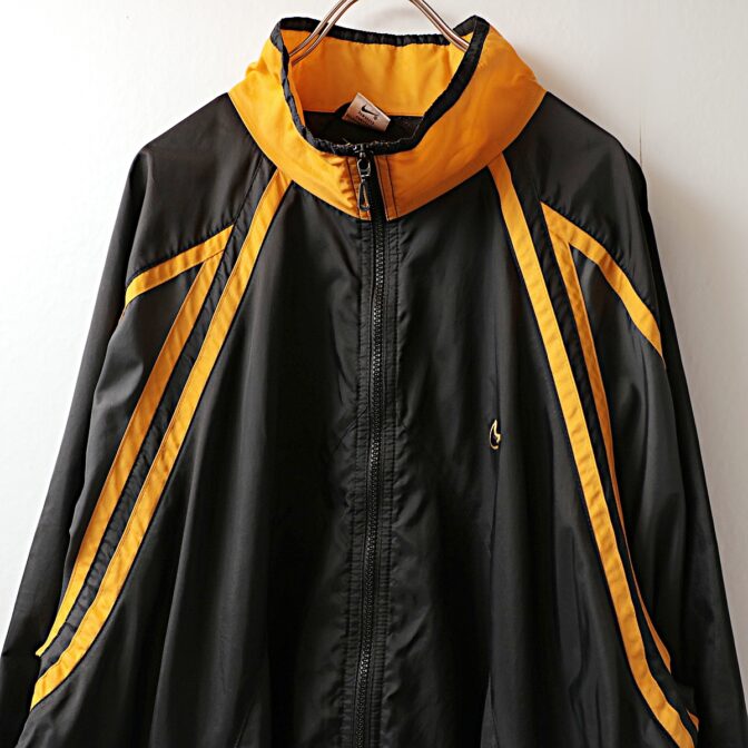 90s Nike ナイキ 2tone 黒×黄 ナイロン ジップ ジャケット 古着