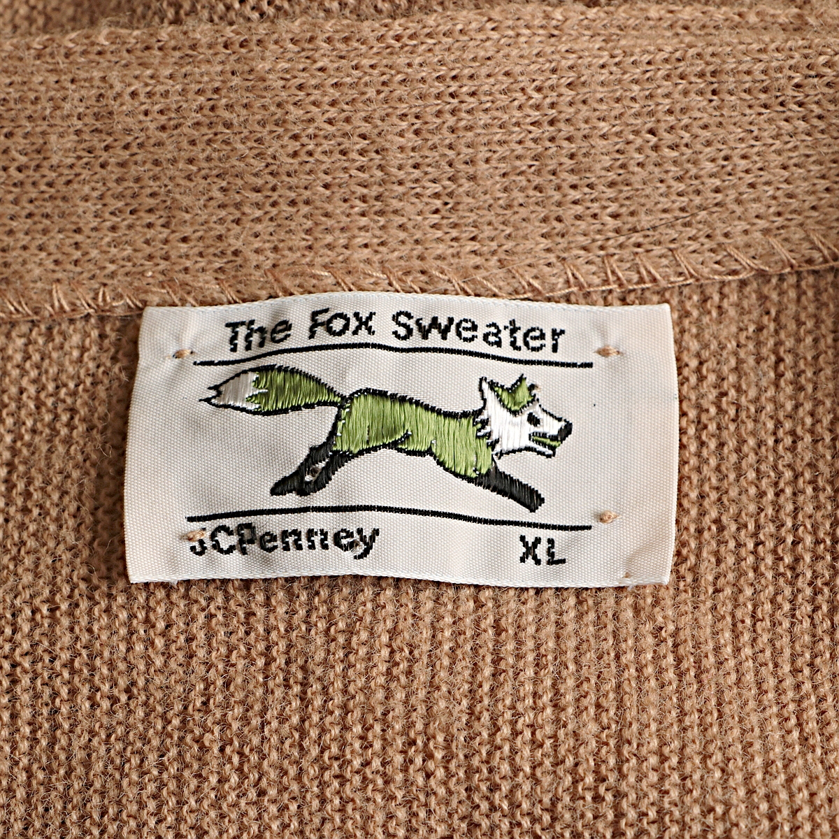 80s JC Penney FOX 刺繍 アクリル ニット カーディガン 古着 used キャメル | khaki select clothing｜古着  通販