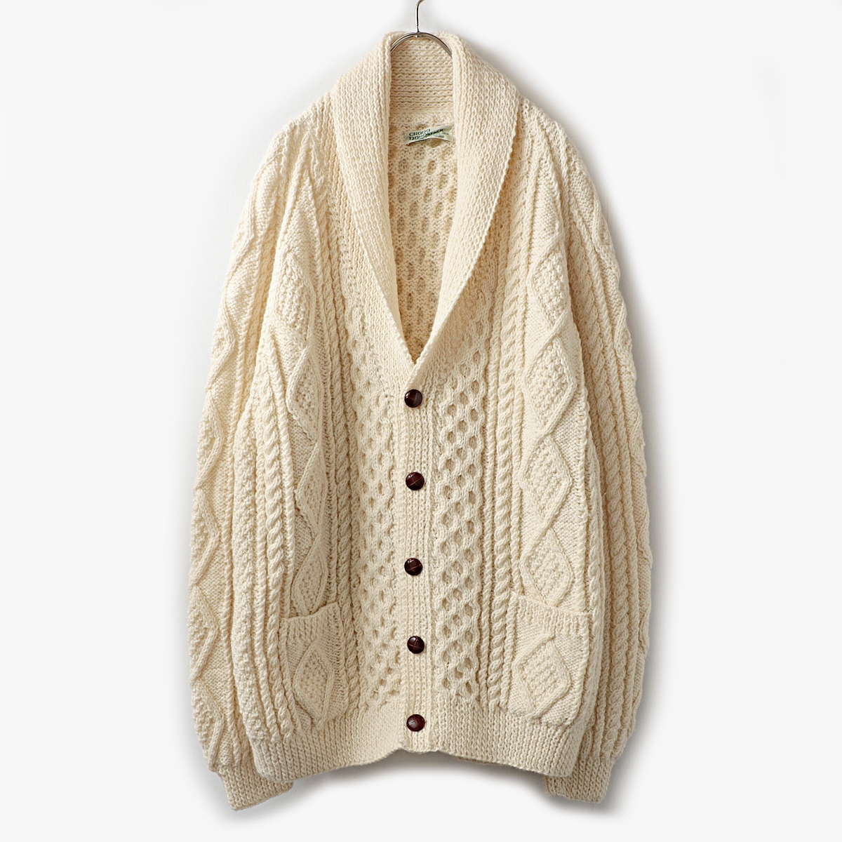 80s vintage crana hand knits アラン ウールニット ショールカラー