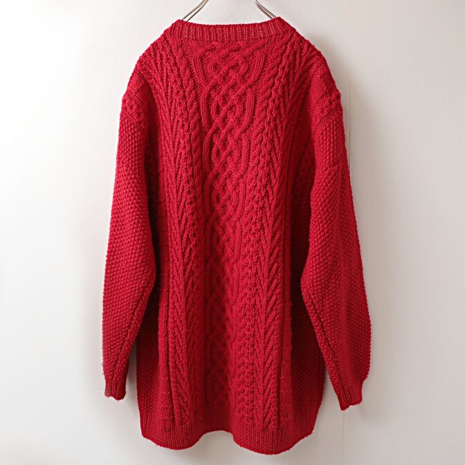 アランニット セーター 古着 赤