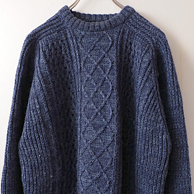 アランニット メンズ 青 英国製