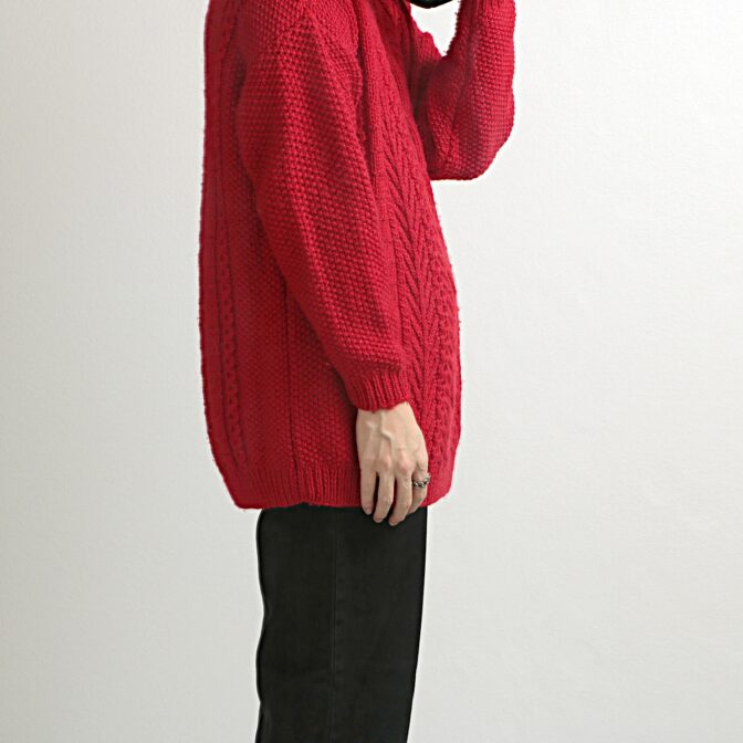 アランニット セーター 古着 赤