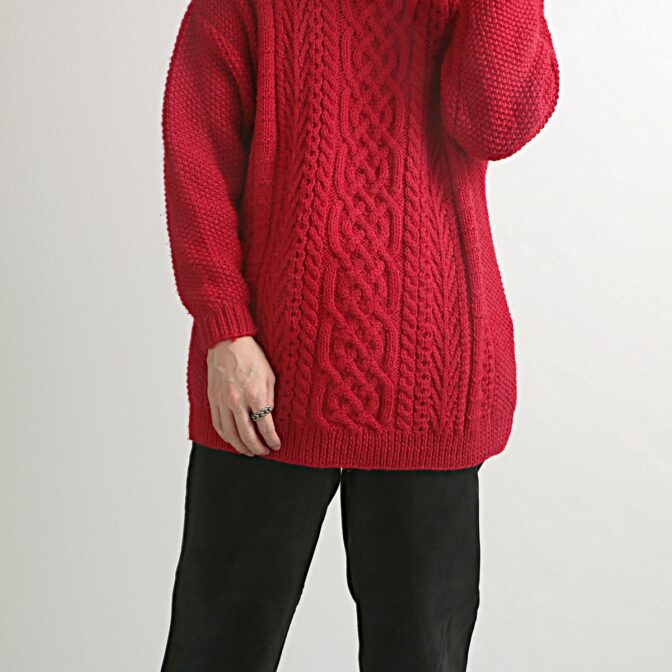 アランニット セーター 古着 赤