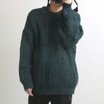 アランニット 古着 メンズ ダークグリーン