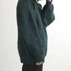 アランニット 古着 メンズ ダークグリーン
