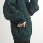 アランニット 古着 メンズ ダークグリーン