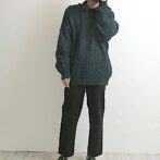 アランニット 古着 メンズ ダークグリーン