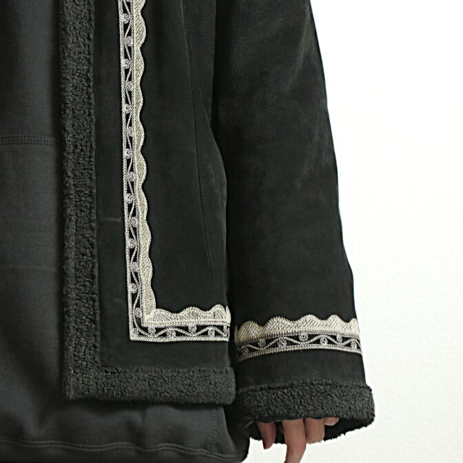 ジャケット　スエード調　ボア付き　黒　使用感　古着